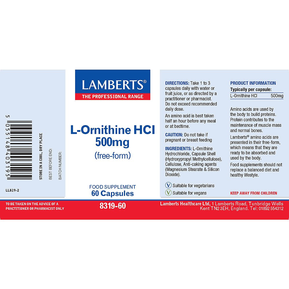 Lamberts L-Ornithine 500mg 60 capsules