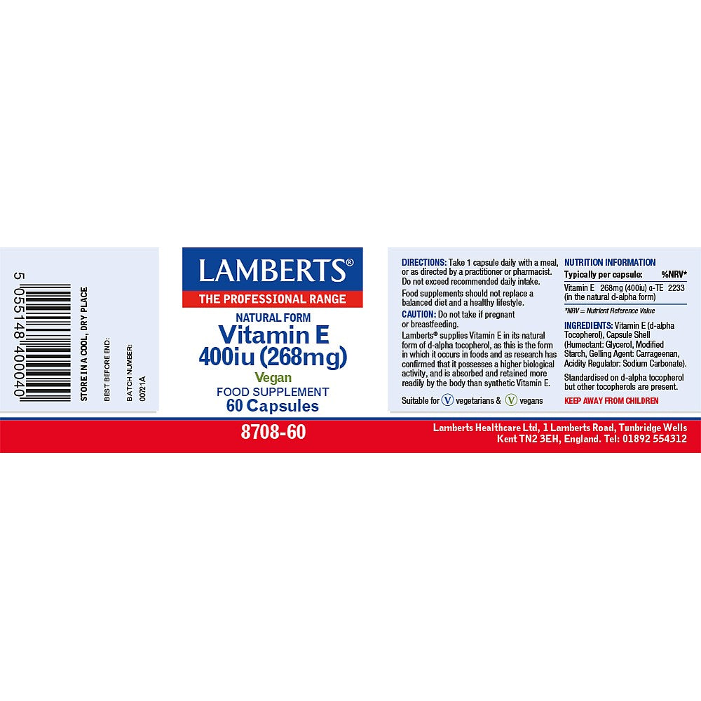 Lamberts Natural Vitamin E 400iu capsules