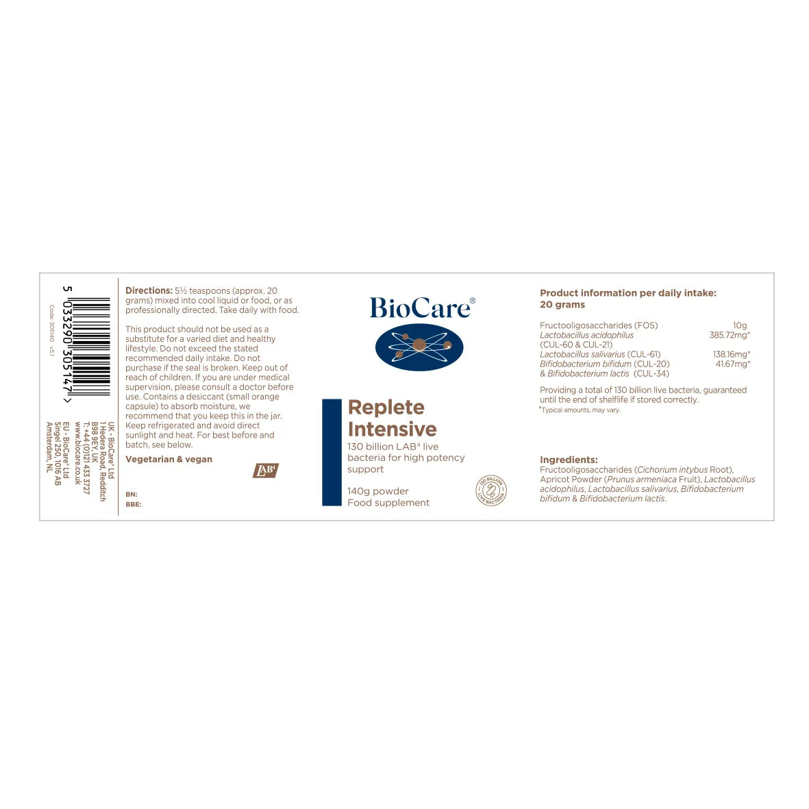BioCare Replete Intensive 140g Powder image 1