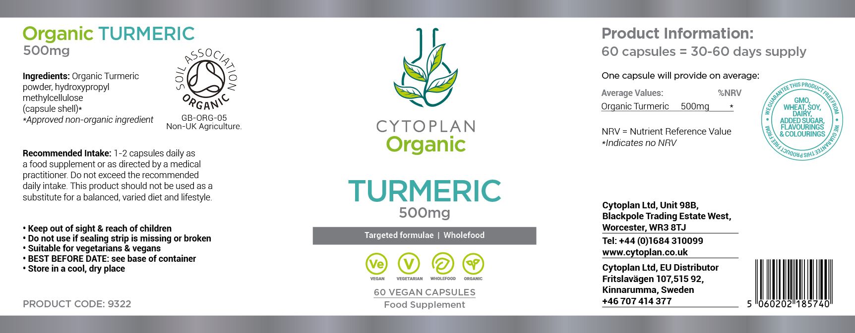 Cytoplan Organic Turmeric 500mg