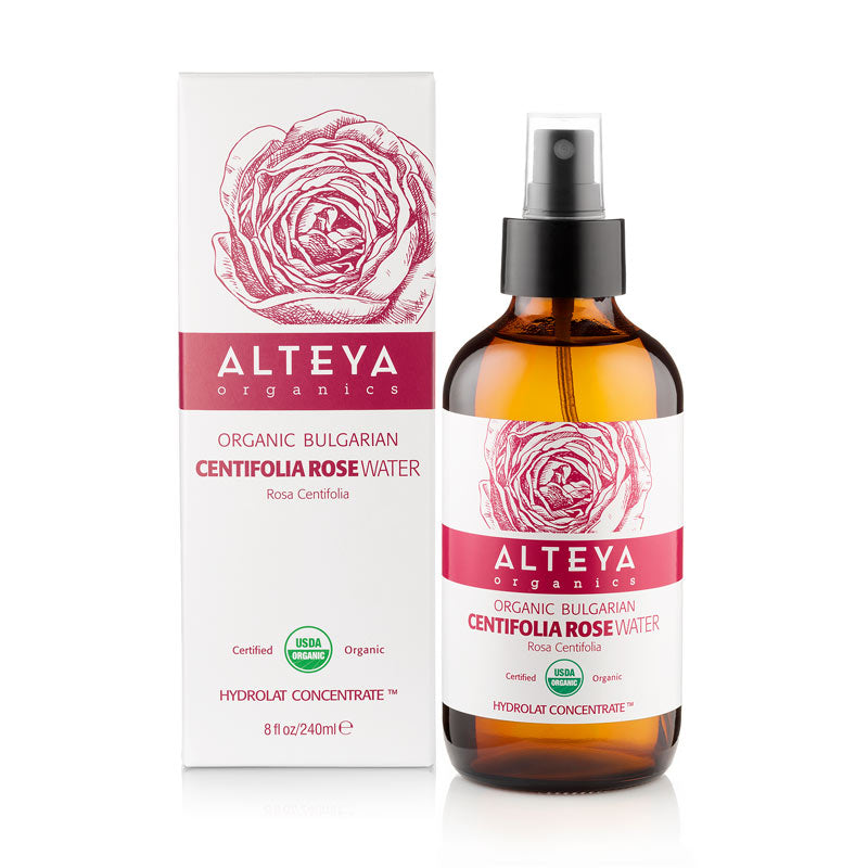 Alteya Organics Organic Bulgarian Centifolia Rose Water 240ml - Amber Glass Spray Bottle