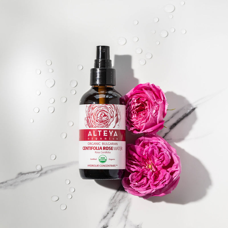 Alteya Organics Organic Bulgarian Centifolia Rose Water 120ml - Amber Glass Spray Bottle