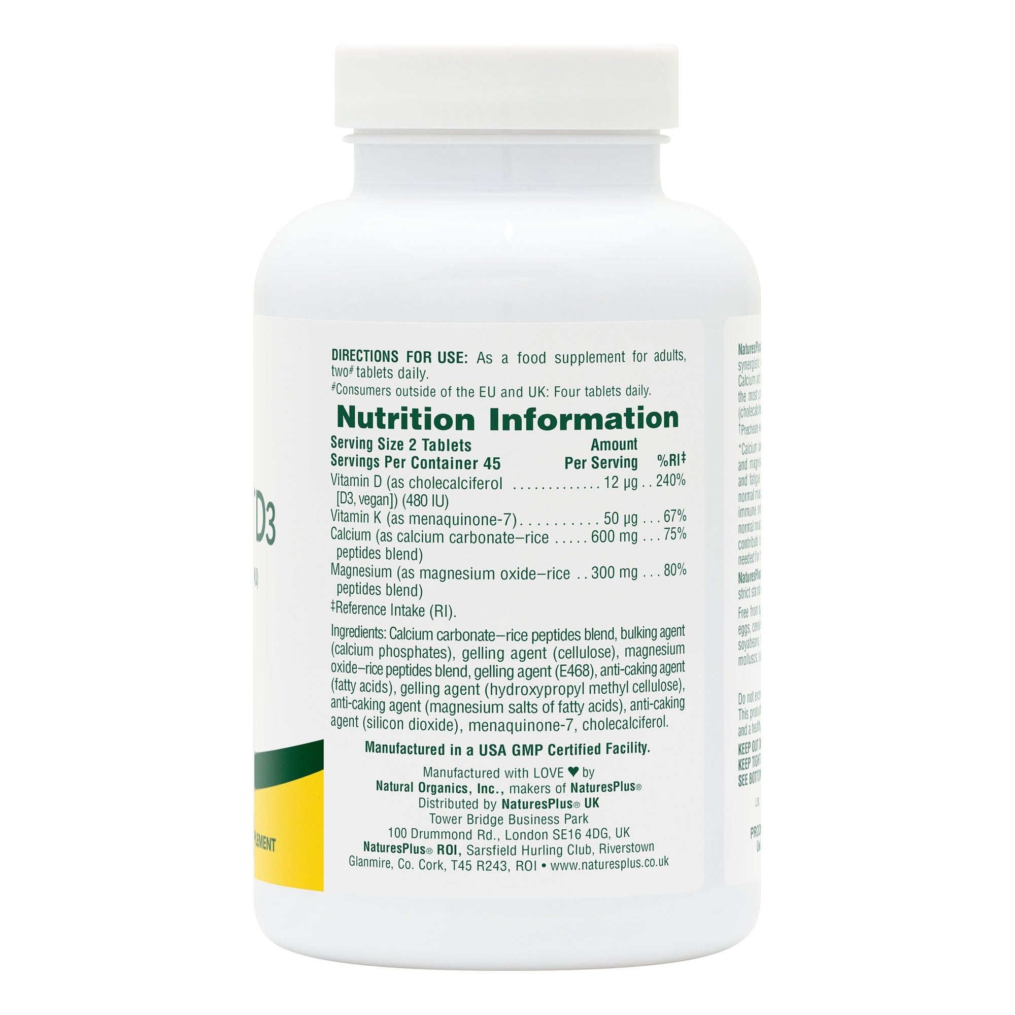 NaturesPlus Calcium/Magnesium/Vitamin D3 with Vitamin K2 Tablets