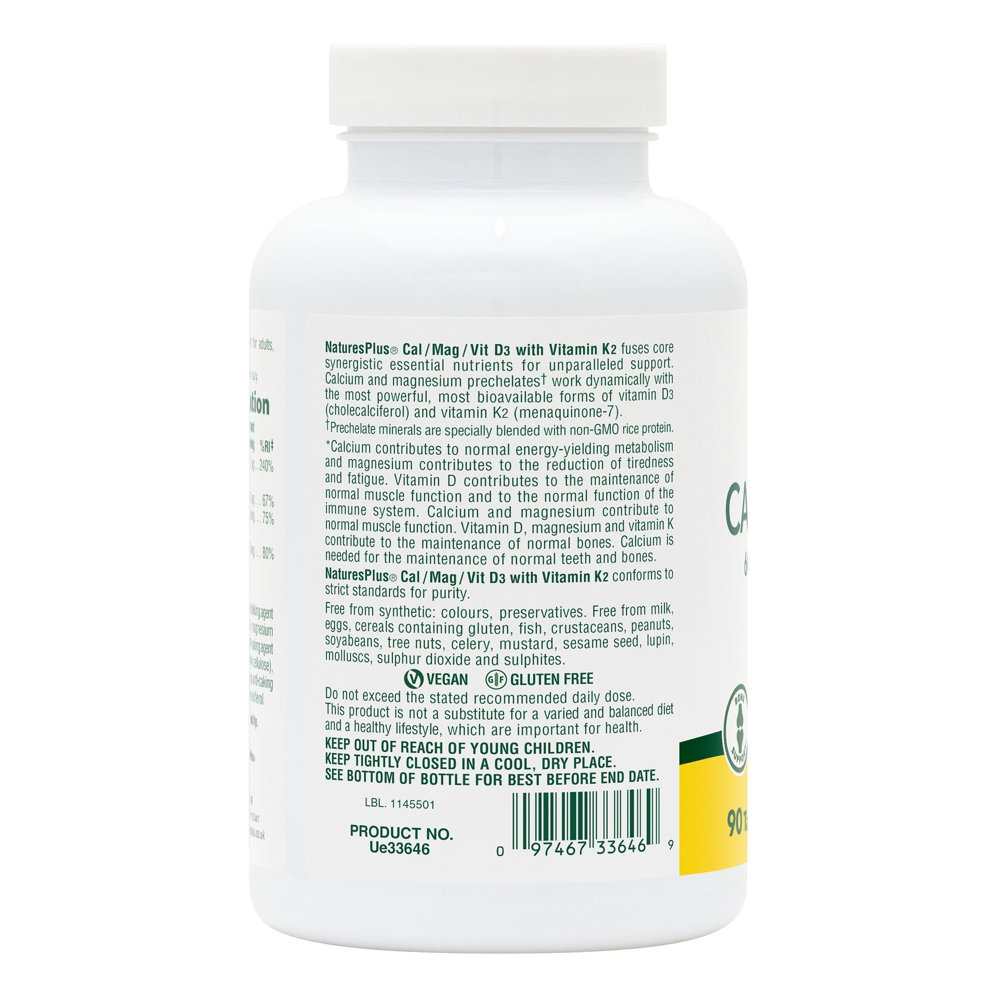 NaturesPlus Calcium/Magnesium/Vitamin D3 with Vitamin K2 Tablets