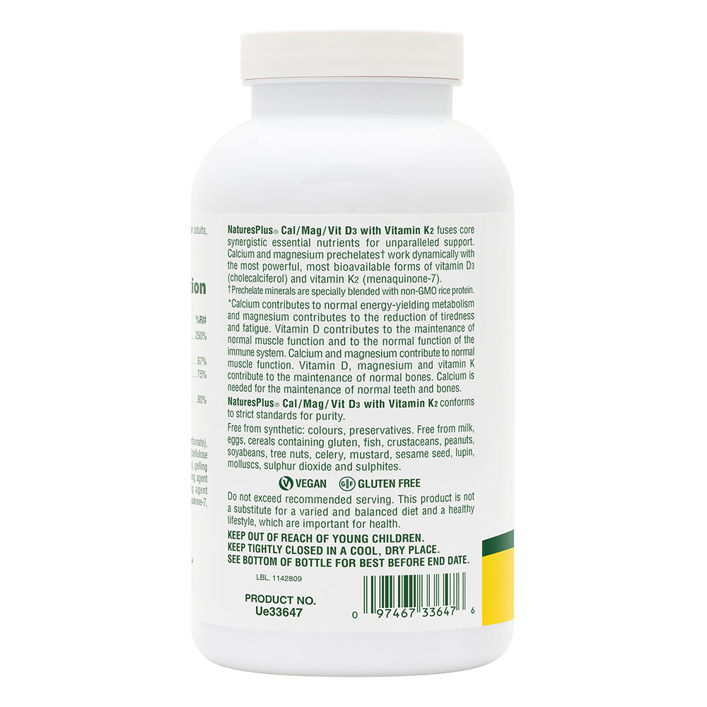 NaturesPlus Calcium/Magnesium/Vitamin D3 with Vitamin K2 Tablets