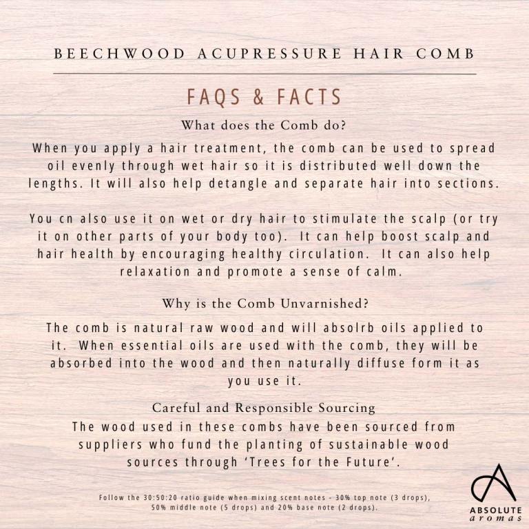 Absolute Aromas Natural Wood Acupressure Hair Comb