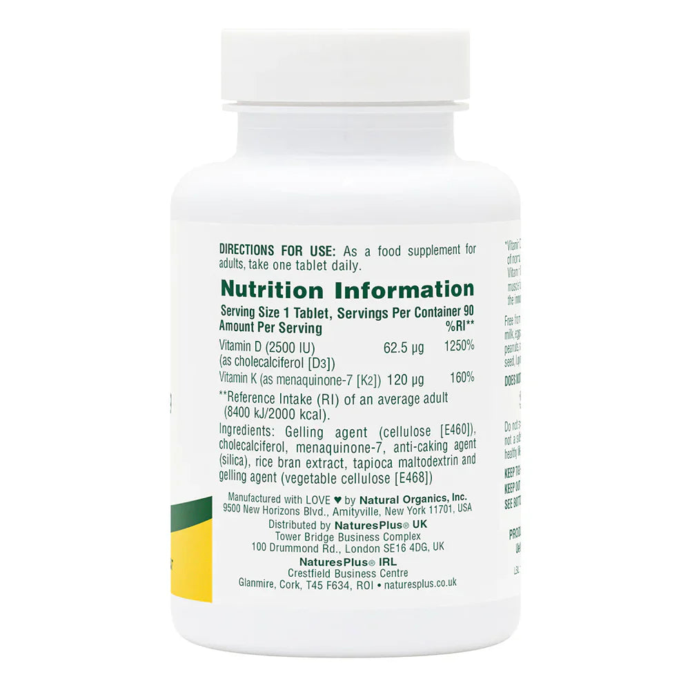 NaturesPlus Vitamins D3 & K2 90 Tablets image 2
