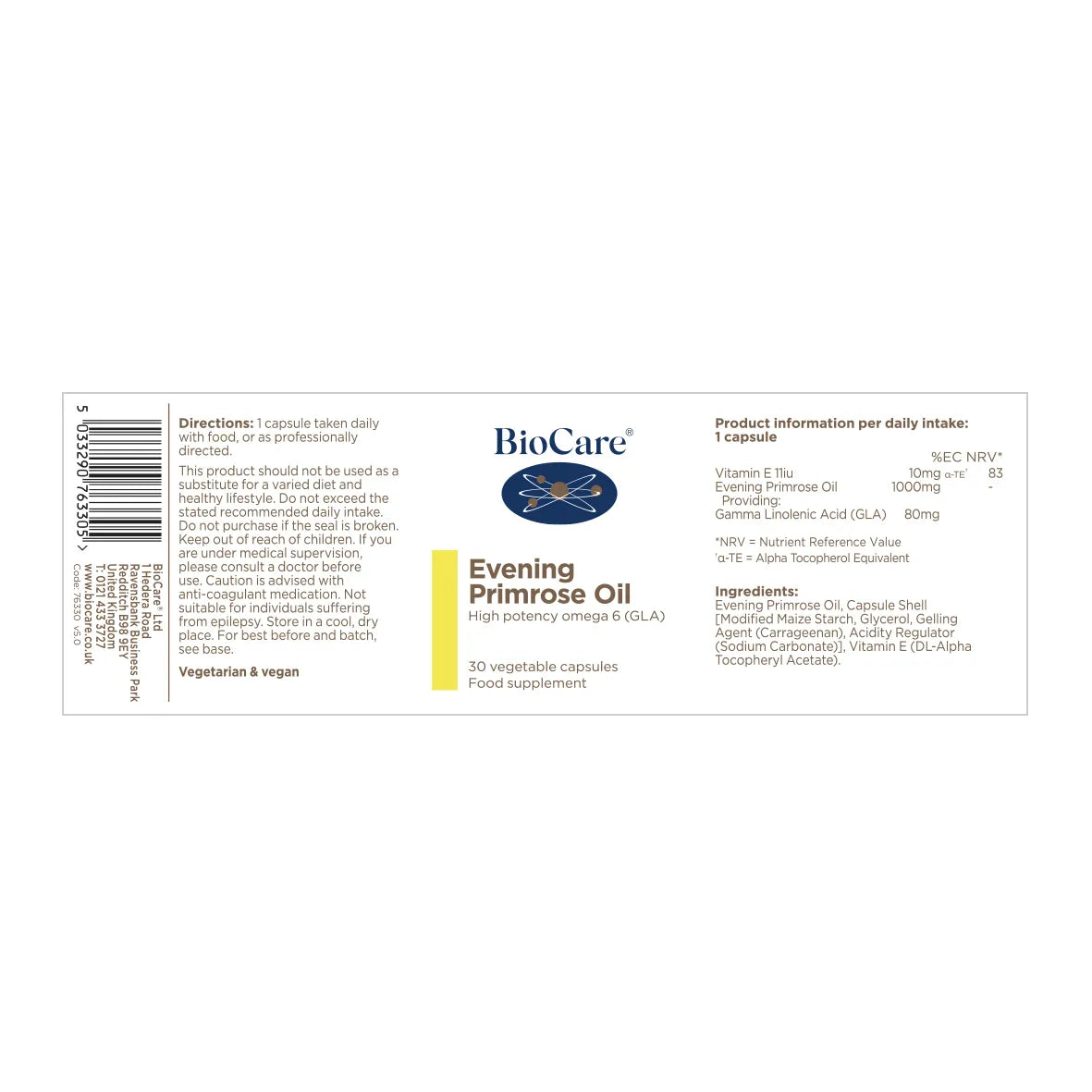 BioCare Evening Primrose Oil 30 Capsules image 1
