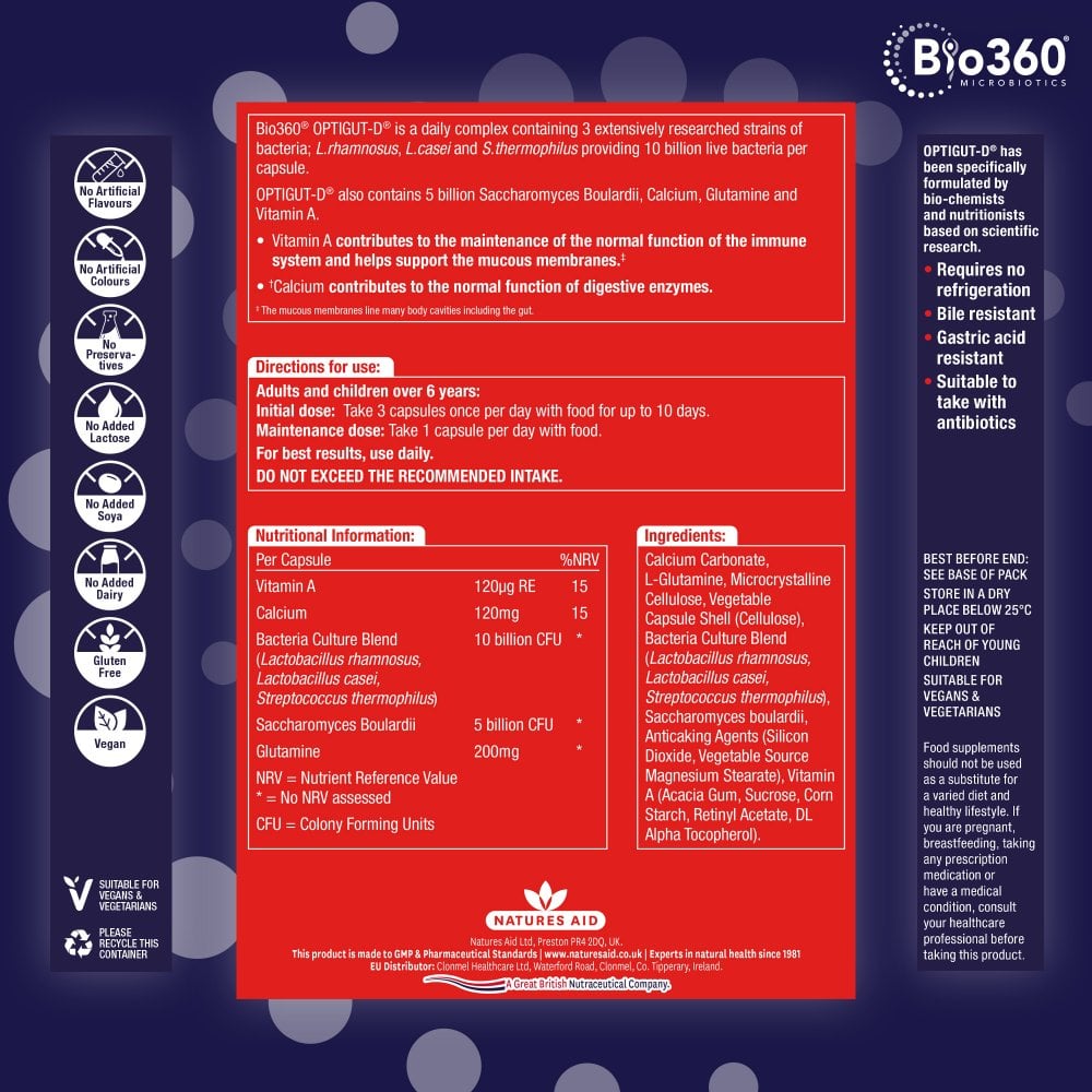 Natures Aid Bio360 OptiGUT-D (10 Billion Bacteria)