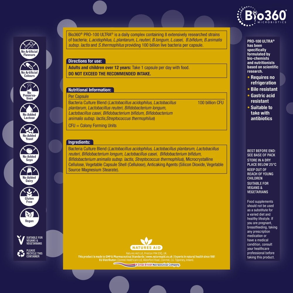 Natures Aid Bio360 Pro-100 ULTRA (100 Billion Bacteria)
