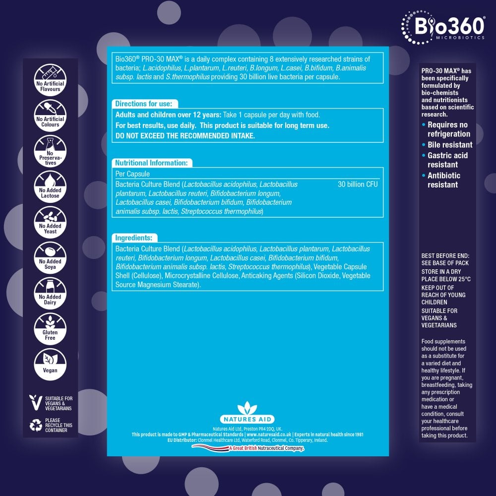 Natures Aid Bio360 Pro-30 MAX (30 Billion Bacteria)