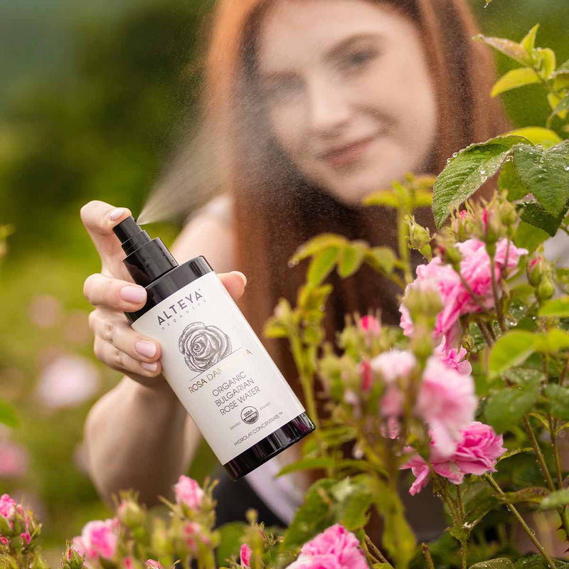 Alteya Organics Organic Bulgarian Rose Water 200 ml - Violet Glass Spray Bottle