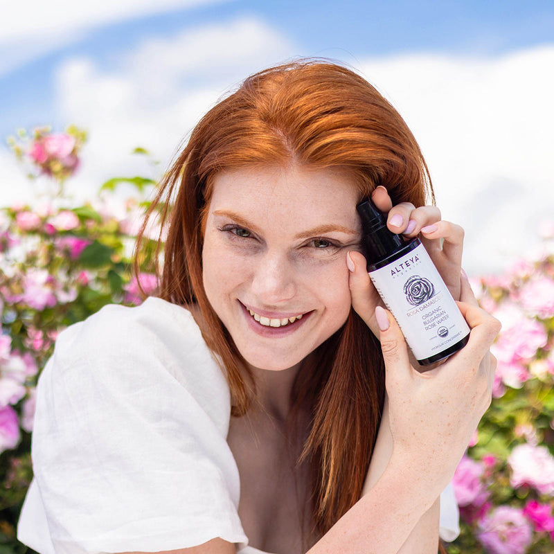 Alteya Organics Organic Bulgarian Rose Water 100 ml - Violet Glass Spray Bottle