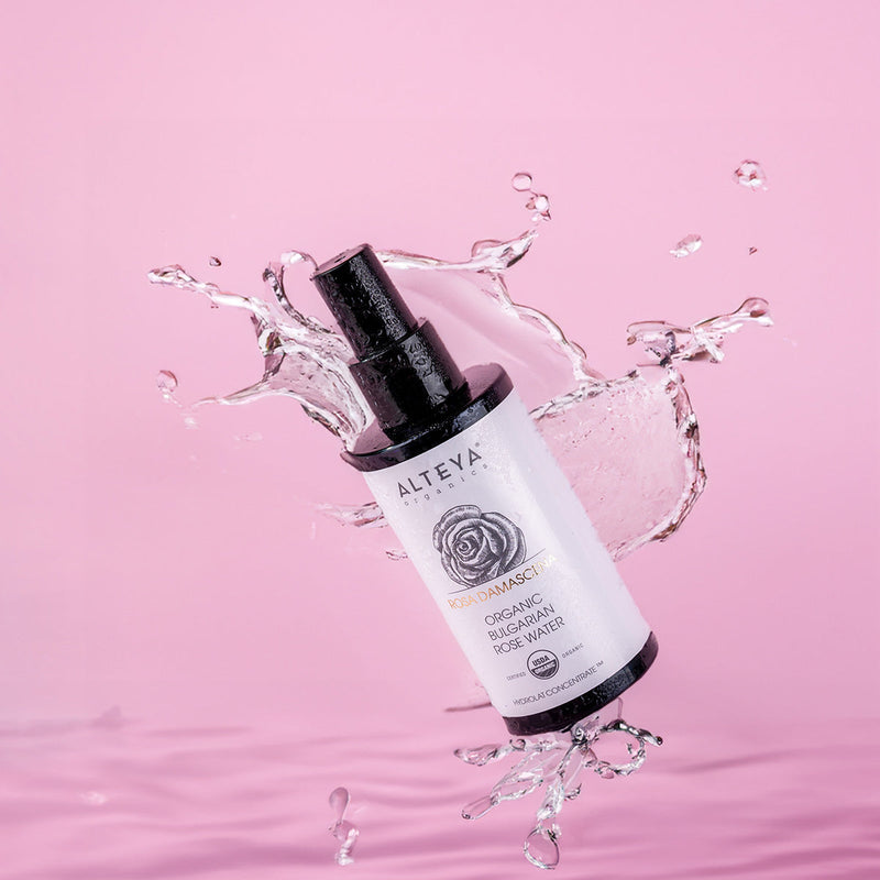 Alteya Organics Organic Bulgarian Rose Water 100 ml - Violet Glass Spray Bottle