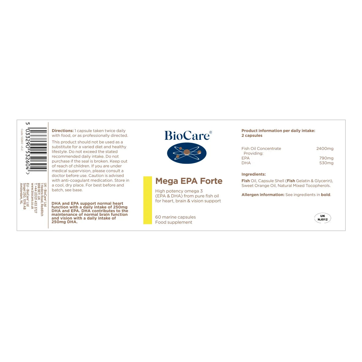 BioCare Mega EPA Forte (Omega-3 Fish Oil) 60 Capsules image 1