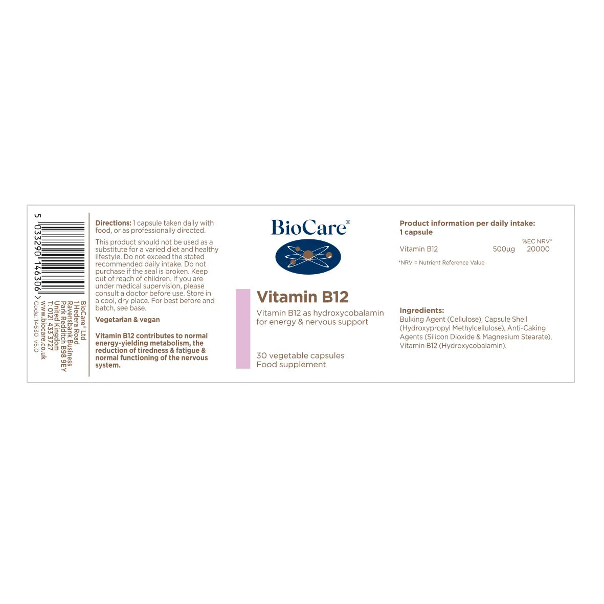 BioCare Vitamin B12 Veg 30 Capsules image 1