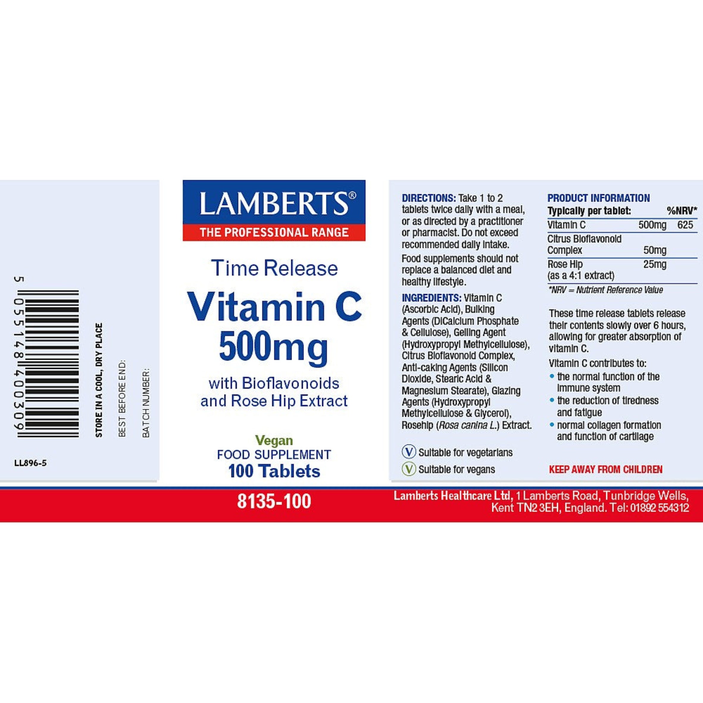 Lamberts Time Release Vitamin C 500mg Tablets image 2