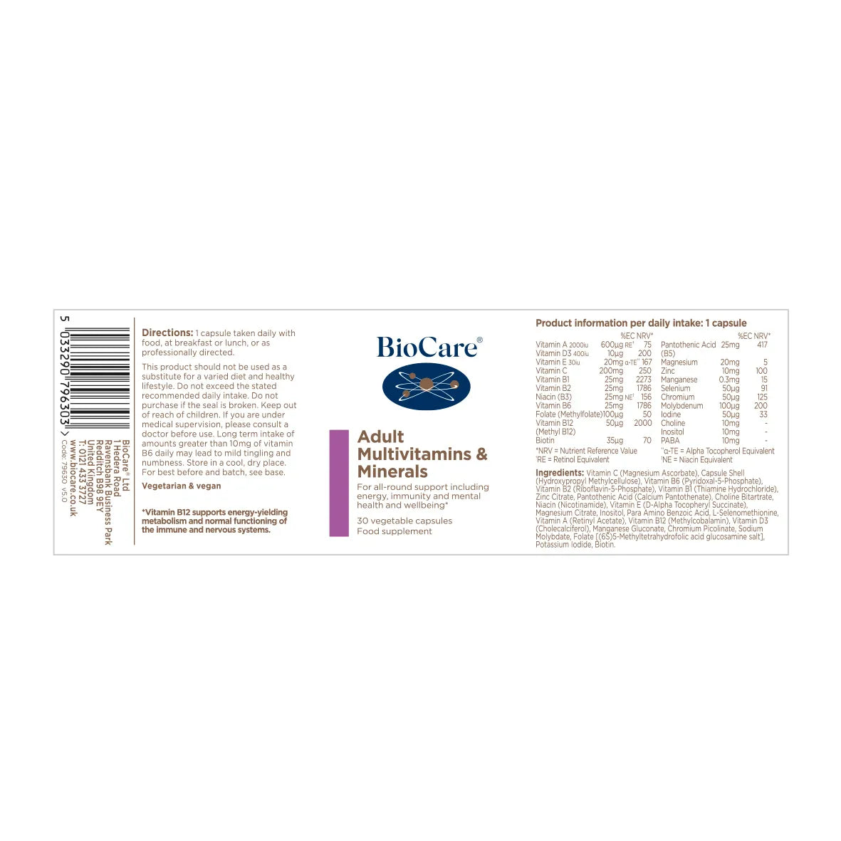 BioCare Adult Multivitamins & Minerals Capsules image 1