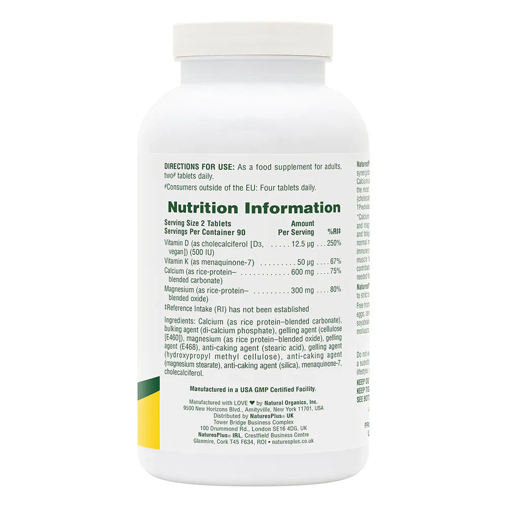 NaturesPlus Calcium/Magnesium/Vitamin D3 with Vitamin K2 Tablets image 1