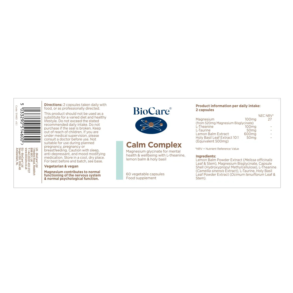 BioCare Calm Complex 60 Capsules image 1