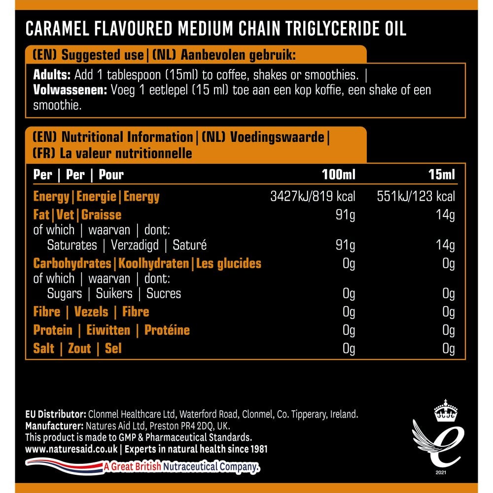 Natures Aid MCT Oil 500ml Caramel