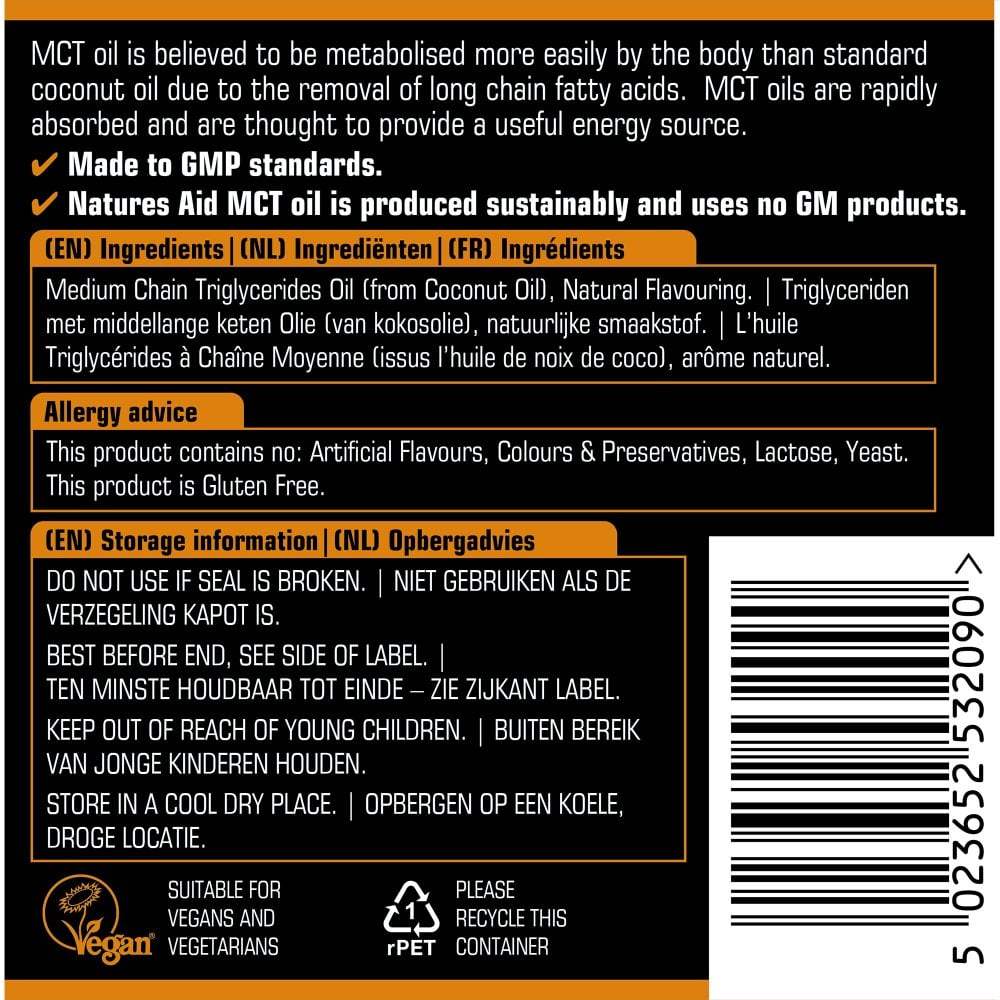 Natures Aid MCT Oil 500ml Caramel