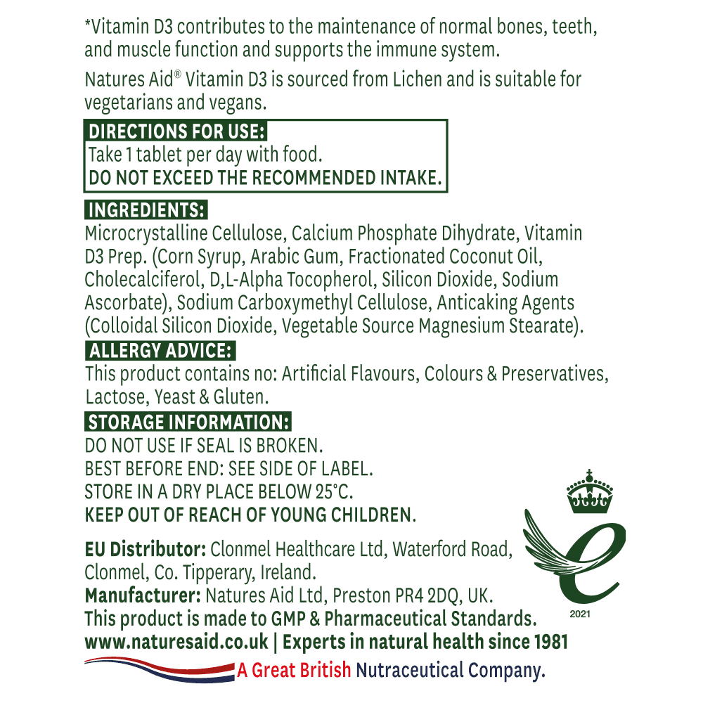 Natures Aid Vitamin D3 1000iu (Vegan)