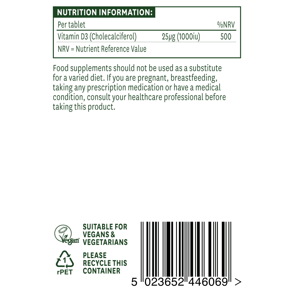 Natures Aid Vitamin D3 1000iu (Vegan)
