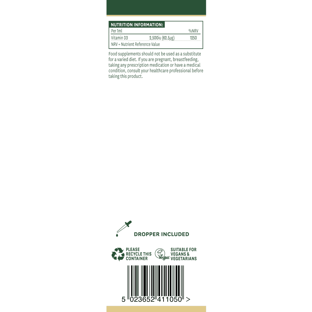 Natures Aid Vitamin D3 Liquid 2500iu (Vegan)