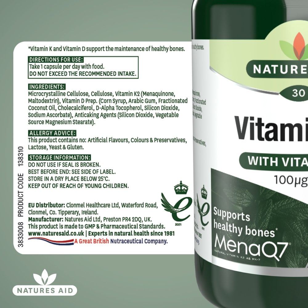 Natures Aid Vitamin K2 MenaQ7 (with Vitamin D3)