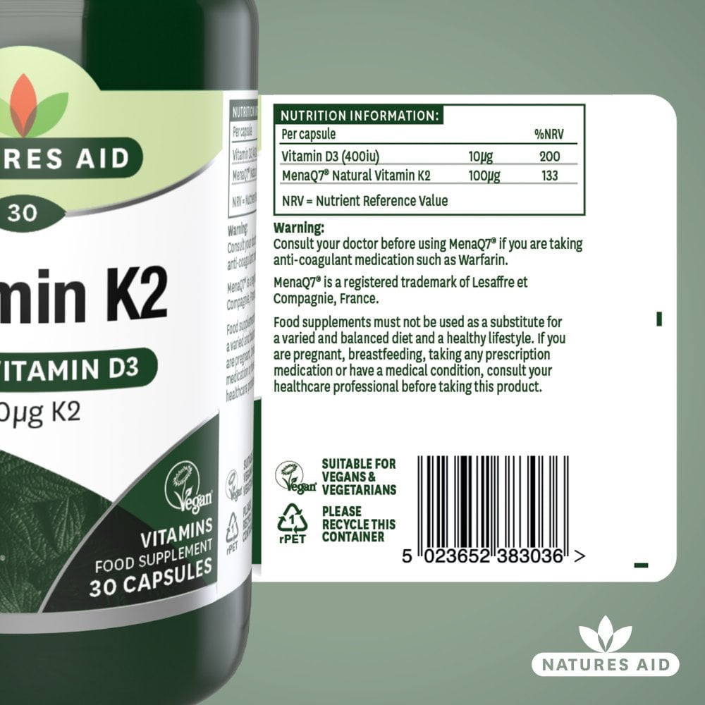 Natures Aid Vitamin K2 MenaQ7 (with Vitamin D3)
