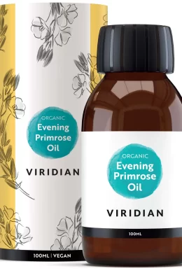 organic evening primrose oil jar with its packaging