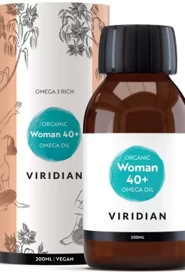 organic woman 40+ omega oil jar with its packaging