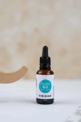 viridikid liquid vitamin d3 drops 400iu jar kept in natural lighting