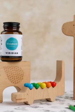 viridikid synerbio childrens powder jar kept with wooden toys