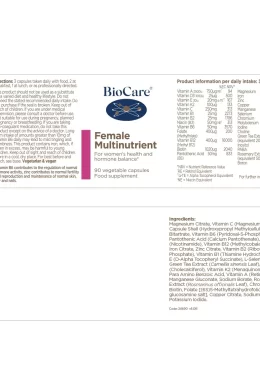 female multinutrient label